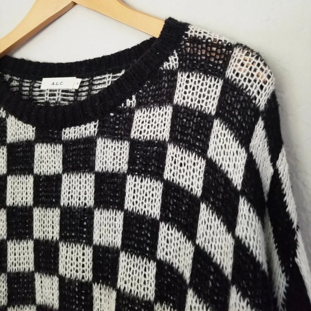 A.L.C. Remington Black White Check Plaid Checkerboard Sweater M Black White $295 - Picture 9 of 16